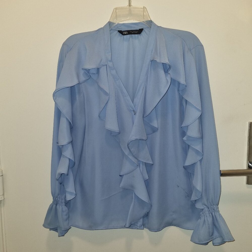 ZARA | Sky Blue Ruffle Blouse